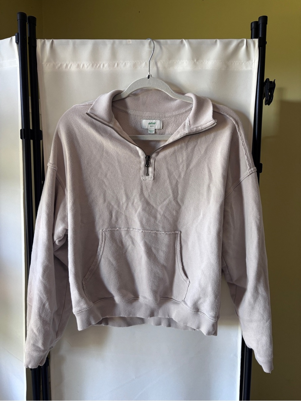 aerie Taupe Quarter-Zip Pullover Sweatshirt